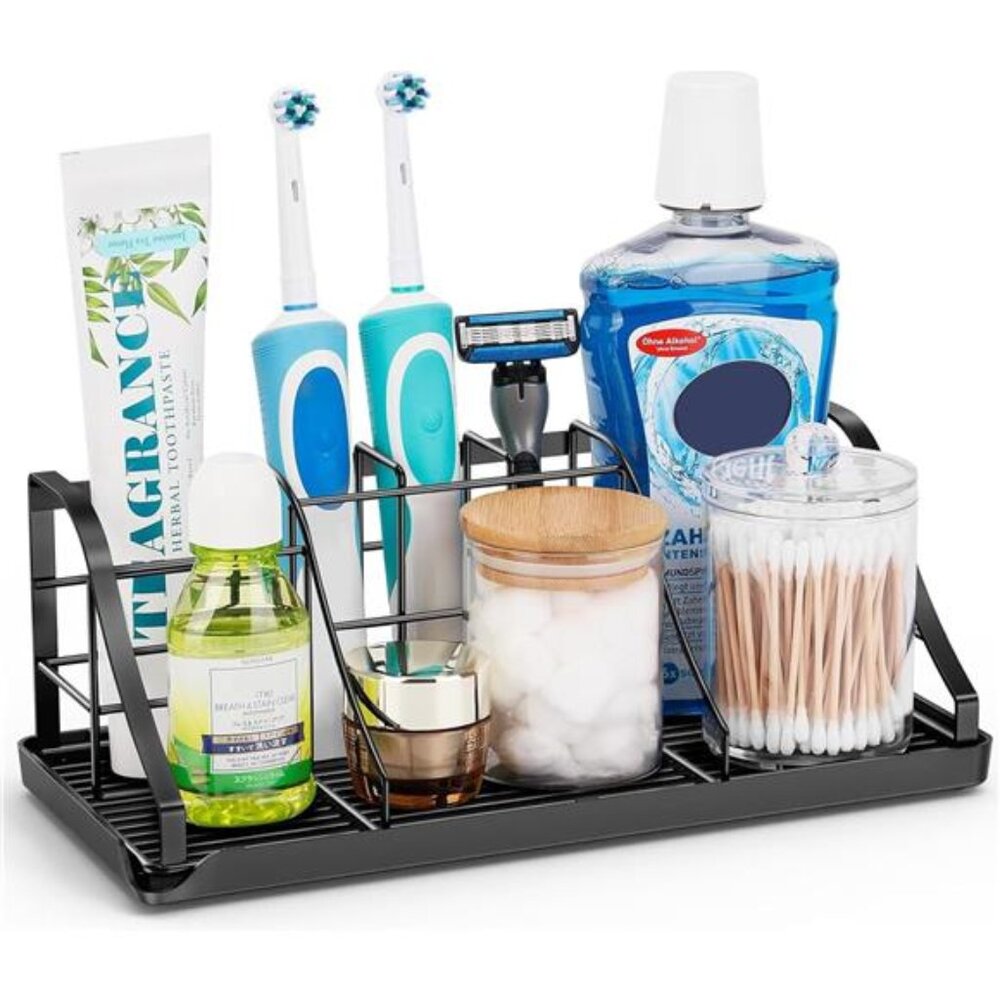 Bathroom Countertop Organizer Toothbrush Holder Toothpaste Rack Sink Storage Tra